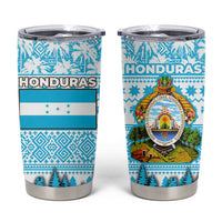 Honduras Christmas Tumbler Cup with National Emblem Palm Trees and Snowflake Pattern Design - Wonder Print Shop