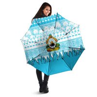 Honduras Christmas Umbrella with National Emblem Palm Trees and Snowflake Pattern Design - Wonder Print Shop