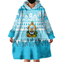 Honduras Christmas Wearable Blanket Hoodie with National Emblem Palm Trees and Snowflake Pattern Design - Wonder Print Shop