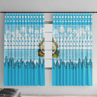 Honduras Christmas Window Curtain with National Emblem Palm Trees and Snowflake Pattern Design - Wonder Print Shop