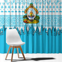 Honduras Christmas Window Curtain with National Emblem Palm Trees and Snowflake Pattern Design - Wonder Print Shop