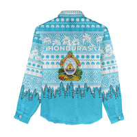 Honduras Christmas Women Casual Shirt with National Emblem Palm Trees and Snowflake Pattern Design - Wonder Print Shop