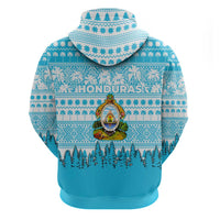Honduras Christmas Zip Hoodie with National Emblem Palm Trees and Snowflake Pattern Design - Wonder Print Shop