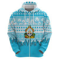 Honduras Christmas Zip Hoodie with National Emblem Palm Trees and Snowflake Pattern Design - Wonder Print Shop