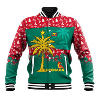 Grenada Christmas Baseball Jacket with Palm Tree Bird and Tropical Holiday Pattern Design - Wonder Print Shop