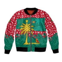 Grenada Christmas Bomber Jacket with Palm Tree Bird and Tropical Holiday Pattern Design - Wonder Print Shop