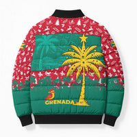 Grenada Christmas Bomber Puffer Jacket with Palm Tree Bird and Tropical Holiday Pattern Design - Wonder Print Shop