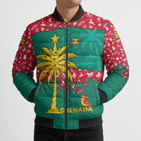 Grenada Christmas Bomber Puffer Jacket with Palm Tree Bird and Tropical Holiday Pattern Design - Wonder Print Shop