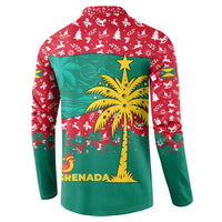 Grenada Christmas Button Sweatshirt with Palm Tree Bird and Tropical Holiday Pattern Design - Wonder Print Shop