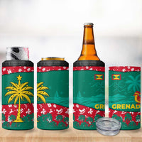 Grenada Christmas 4 in 1 Can Cooler Tumbler with Palm Tree Bird and Tropical Holiday Pattern Design - Wonder Print Shop