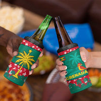 Grenada Christmas 4 in 1 Can Cooler Tumbler with Palm Tree Bird and Tropical Holiday Pattern Design - Wonder Print Shop