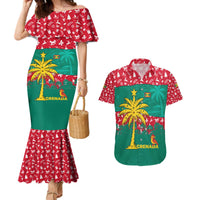 Grenada Christmas Couples Matching Mermaid Dress and Hawaiian Shirt with Palm Tree Bird and Tropical Holiday Pattern Design - Wonder Print Shop