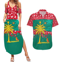 Grenada Christmas Couples Matching Summer Maxi Dress and Hawaiian Shirt with Palm Tree Bird and Tropical Holiday Pattern Design - Wonder Print Shop