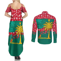 Grenada Christmas Couples Matching Summer Maxi Dress and Long Sleeve Button Shirt with Palm Tree Bird and Tropical Holiday Pattern Design - Wonder Print Shop