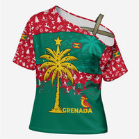 Grenada Christmas Cross Shoulder Shirt with Palm Tree Bird and Tropical Holiday Pattern Design - Wonder Print Shop