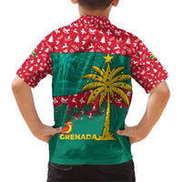 Grenada Christmas Family Matching Short Sleeve Bodycon Dress and Hawaiian Shirt with Palm Tree Bird and Tropical Holiday Pattern Design - Wonder Print Shop