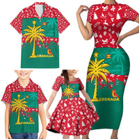 Grenada Christmas Family Matching Short Sleeve Bodycon Dress and Hawaiian Shirt with Palm Tree Bird and Tropical Holiday Pattern Design - Wonder Print Shop