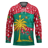 Grenada Christmas Hockey Jersey with Palm Tree Bird and Tropical Holiday Pattern Design - Wonder Print Shop