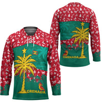 Grenada Christmas Hockey Jersey with Palm Tree Bird and Tropical Holiday Pattern Design - Wonder Print Shop