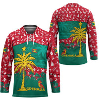 Grenada Christmas Hockey Jersey with Palm Tree Bird and Tropical Holiday Pattern Design - Wonder Print Shop
