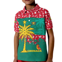 Grenada Christmas Kid Polo Shirt with Palm Tree Bird and Tropical Holiday Pattern Design - Wonder Print Shop