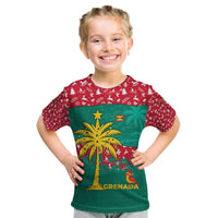 Grenada Christmas Kid T Shirt with Palm Tree Bird and Tropical Holiday Pattern Design - Wonder Print Shop