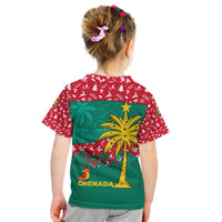 Grenada Christmas Kid T Shirt with Palm Tree Bird and Tropical Holiday Pattern Design - Wonder Print Shop