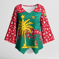 Grenada Christmas Kimono Sleeve Blouse with Palm Tree Bird and Tropical Holiday Pattern Design - Wonder Print Shop