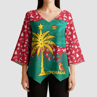 Grenada Christmas Kimono Sleeve Blouse with Palm Tree Bird and Tropical Holiday Pattern Design - Wonder Print Shop