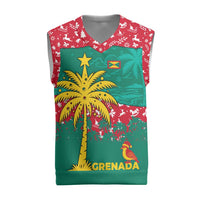 Grenada Christmas Knitted V-Neck Vest with Palm Tree Bird and Tropical Holiday Pattern Design - Wonder Print Shop