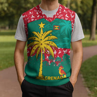 Grenada Christmas Knitted V-Neck Vest with Palm Tree Bird and Tropical Holiday Pattern Design - Wonder Print Shop