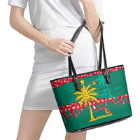 Grenada Christmas Leather Tote Bag with Palm Tree Bird and Tropical Holiday Pattern Design - Wonder Print Shop