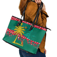 Grenada Christmas Leather Tote Bag with Palm Tree Bird and Tropical Holiday Pattern Design - Wonder Print Shop
