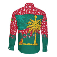 Grenada Christmas Long Sleeve Button Shirt with Palm Tree Bird and Tropical Holiday Pattern Design - Wonder Print Shop