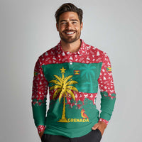 Grenada Christmas Long Sleeve Polo Shirt with Palm Tree Bird and Tropical Holiday Pattern Design - Wonder Print Shop