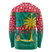 Grenada Christmas Long Sleeve Shirt with Palm Tree Bird and Tropical Holiday Pattern Design - Wonder Print Shop