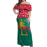 Grenada Christmas Off Shoulder Maxi Dress with Palm Tree Bird and Tropical Holiday Pattern Design - Wonder Print Shop