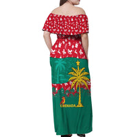 Grenada Christmas Off Shoulder Maxi Dress with Palm Tree Bird and Tropical Holiday Pattern Design - Wonder Print Shop