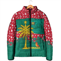 Grenada Christmas Padded Jacket with Palm Tree Bird and Tropical Holiday Pattern Design - Wonder Print Shop