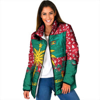 Grenada Christmas Padded Jacket with Palm Tree Bird and Tropical Holiday Pattern Design - Wonder Print Shop