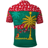 Grenada Christmas Polo Shirt with Palm Tree Bird and Tropical Holiday Pattern Design - Wonder Print Shop