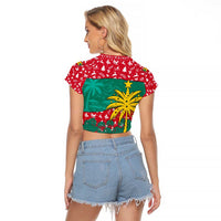 Grenada Christmas Raglan Cropped T Shirt with Palm Tree Bird and Tropical Holiday Pattern Design - Wonder Print Shop