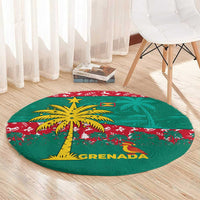 Grenada Christmas Round Carpet with Palm Tree Bird and Tropical Holiday Pattern Design - Wonder Print Shop
