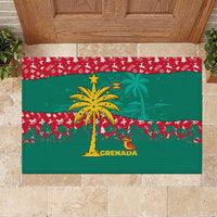 Grenada Christmas Rubber Doormat with Palm Tree Bird and Tropical Holiday Pattern Design - Wonder Print Shop