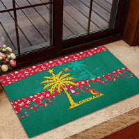 Grenada Christmas Rubber Doormat with Palm Tree Bird and Tropical Holiday Pattern Design - Wonder Print Shop