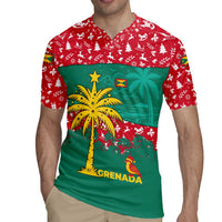 Grenada Christmas Rugby Jersey with Palm Tree Bird and Tropical Holiday Pattern Design - Wonder Print Shop