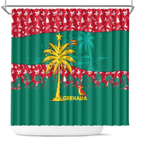 Grenada Christmas Shower Curtain with Palm Tree Bird and Tropical Holiday Pattern Design - Wonder Print Shop