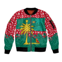Grenada Christmas Sleeve Zip Bomber Jacket with Palm Tree Bird and Tropical Holiday Pattern Design - Wonder Print Shop