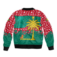 Grenada Christmas Sleeve Zip Bomber Jacket with Palm Tree Bird and Tropical Holiday Pattern Design - Wonder Print Shop