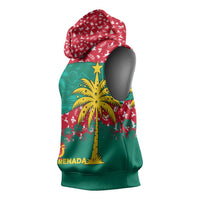 Grenada Christmas Sleeveless Hoodie with Palm Tree Bird and Tropical Holiday Pattern Design - Wonder Print Shop